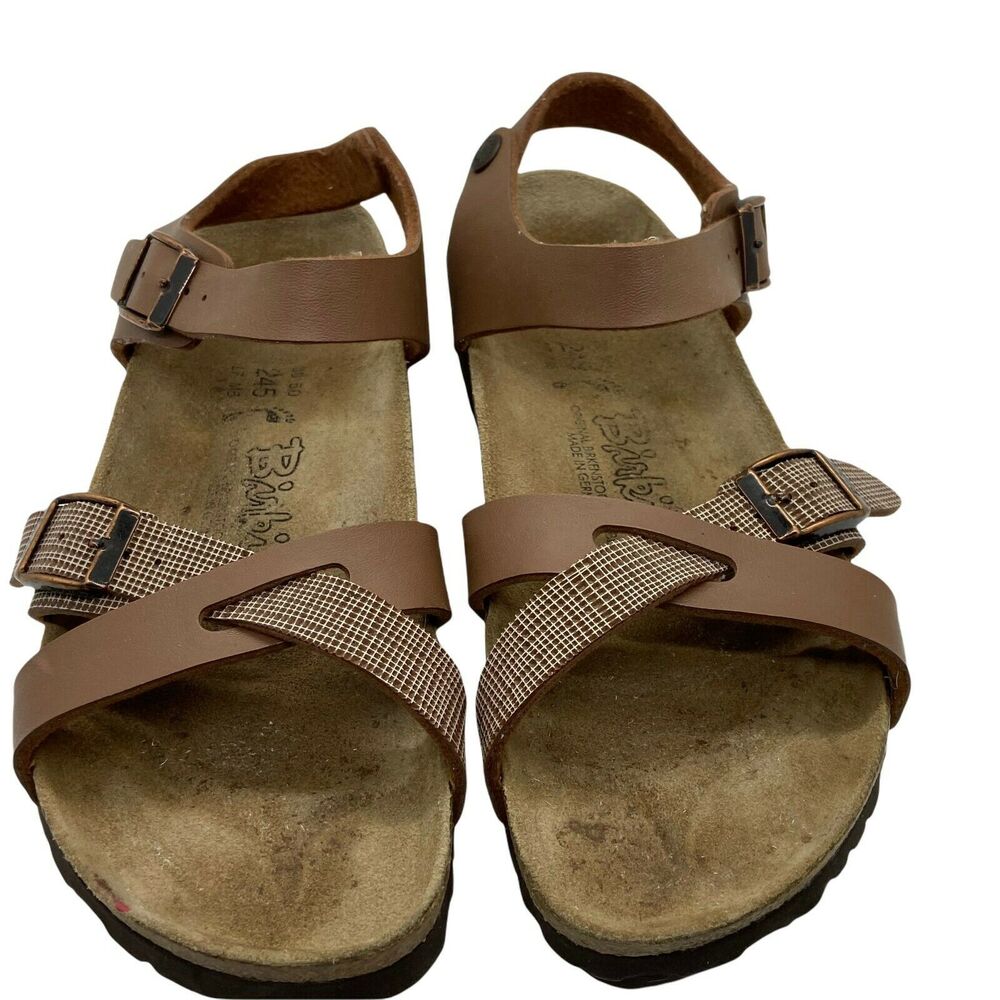 Birkenstock Womens Birki's Brown Faux Leather Strappy Sandal Size W 7 M 5 Narrow